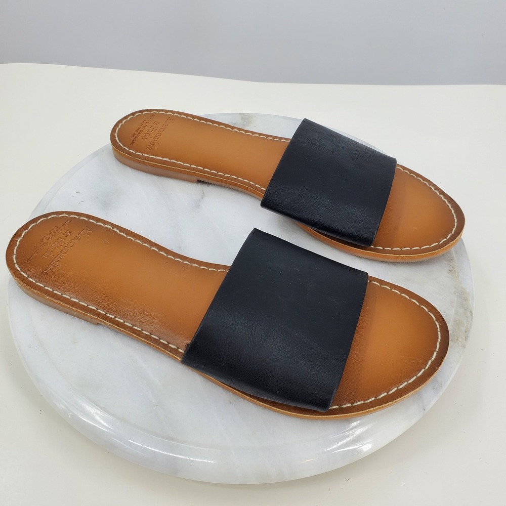 Abercrombie & Fitch Womens Black Flat Slide Sandals US 8/9 Summer Beach Preppy